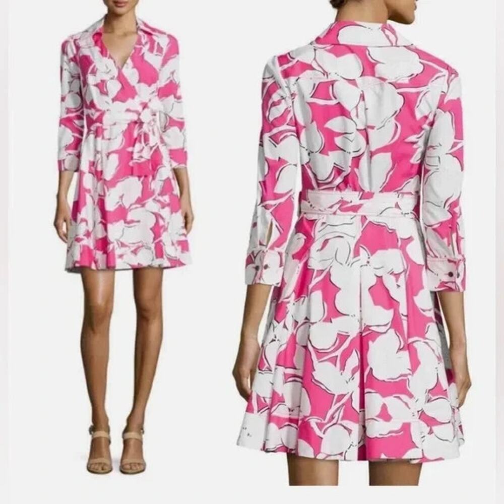NWOT Diane von Furstenberg dvf Jadrian poplin wrap dress Sz 4 Pink Floral #1C604
